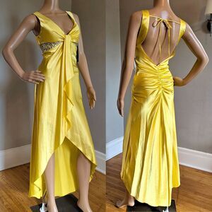 Yellow Satin Evening Dress with Open Back